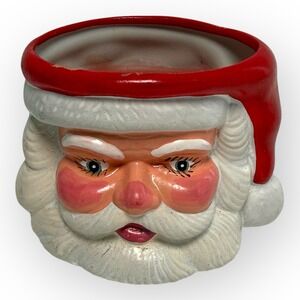 Retro Santa Head Partial Candle Vintage Ceramic Bisque Robert Alan Style 1980s